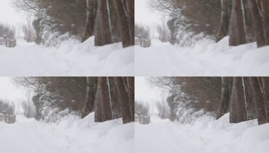 慢镜头降雪和道路高清在线视频素材下载