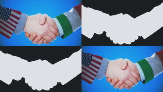 美国-意大利/握手概念动画国家和政治/与matte频道高清在线视频素材下载