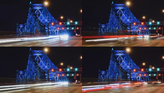 灯光桥在夜晚的时间流逝高清在线视频素材下载