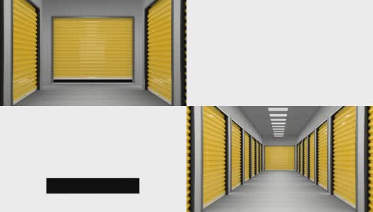 满是黄色门的储藏室的黑暗走廊。高清在线视频素材下载