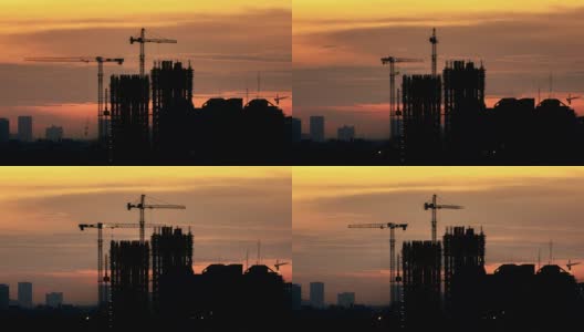 4K延时:日落时的建筑工地高清在线视频素材下载