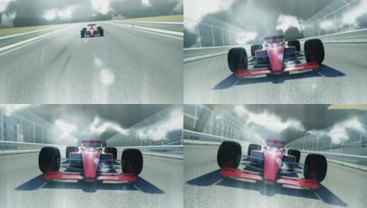 红色F1赛车在雨天高清在线视频素材下载