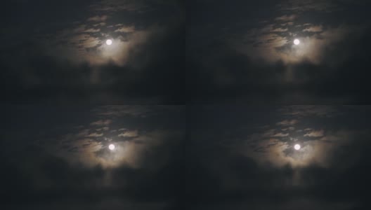 一个实时拍摄的满月在夜空与可见的白云。高清在线视频素材下载