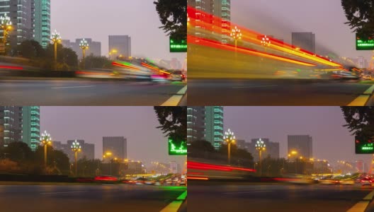 暮色时间照亮了成都城市交通街道时光流逝的4k中国全景高清在线视频素材下载