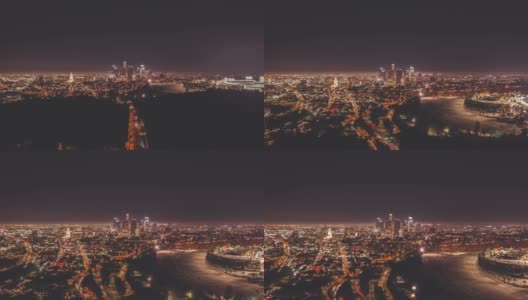 洛杉矶市中心的夜间无人机Hyper Lapse高清在线视频素材下载