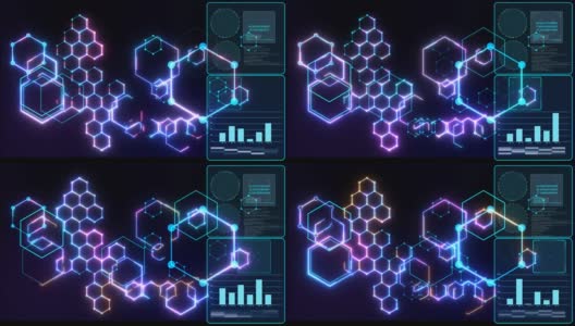 未来数字数据处理纳米技术智能图形强大的能量和分析和图形监控高清在线视频素材下载
