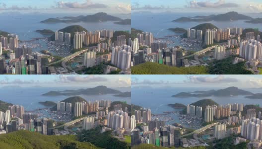 鸟瞰香港仔和水塘，这是香港南部著名的旅游景点。清晰的夏日。高清在线视频素材下载