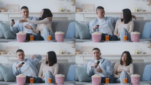 亚洲夫妇在家看什么电视有冲突高清在线视频素材下载