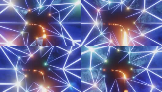 抽象科幻丛式隧道形成无缝回路，中间有照明管的4K视频动画。洞穴技术、科学、工程和人工智能运动背景高清在线视频素材下载