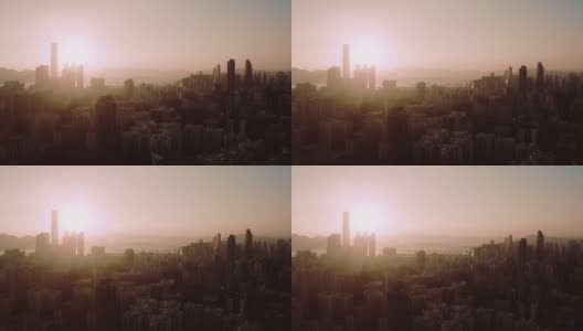 从天空看日落的香港城市景观高清在线视频素材下载