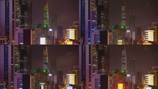 夜间照明深圳城市景观市中心屋顶全景4k时间间隔中国高清在线视频素材下载