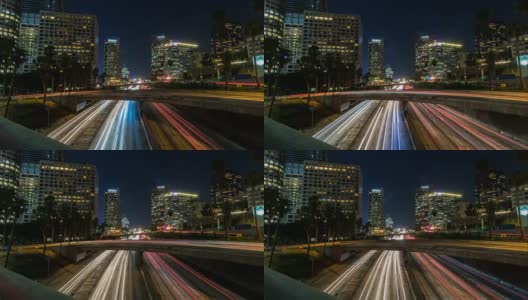 110高速公路洛杉矶市中心的夜晚时光高清在线视频素材下载
