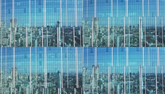 城市景观反射在一个玻璃幕墙现代办公大楼在基辅高清在线视频素材下载
