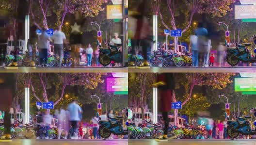 武汉城市夜景时间照亮交通、街道、人行道全景，4k时间流逝中国高清在线视频素材下载