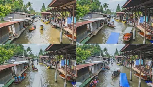 4K时间流逝游客在泰国Damnoen Saduak水上市场高清在线视频素材下载