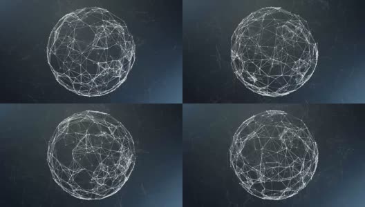 以神经丛的形式呈现的球体、球体和空间。抽象的几何背景与移动的线，点和三角形。丛幻想抽象技术。高清在线视频素材下载