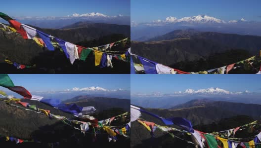 藏族经幡旗或龙塔及康城章嘉山高观高清在线视频素材下载