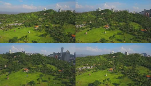 晴朗的一天，珠海市内著名的景山公园，城市景观航拍全景4k中国高清在线视频素材下载