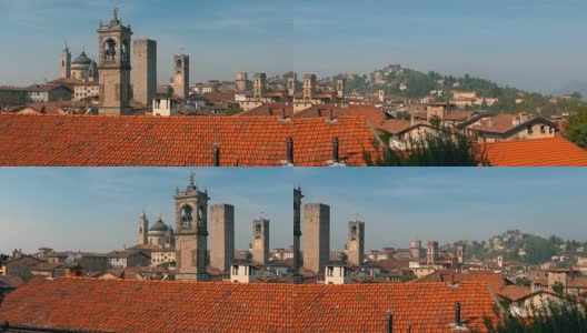 意大利老贝加莫全景。贝加莫，也被称为La Citt dei Mille，“千城”，位于意大利北部伦巴第，距米兰东北约40公里。高清在线视频素材下载