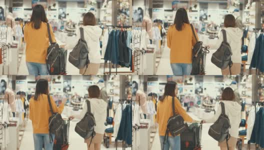 两位年轻女士在一家百货商店购物高清在线视频素材下载