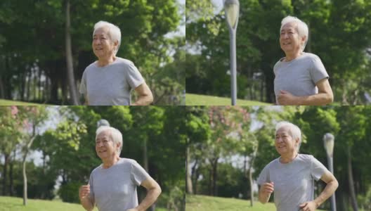 一位亚洲老人在公园慢跑高清在线视频素材下载