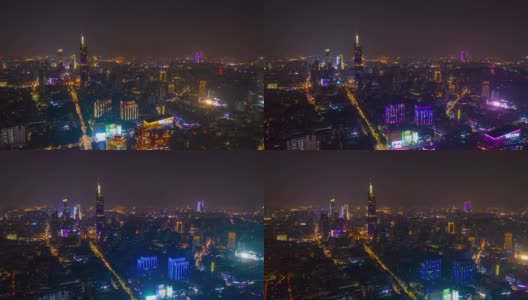 夜间照明南京市中心飞行市中心交通街道空中延时全景4k中国高清在线视频素材下载