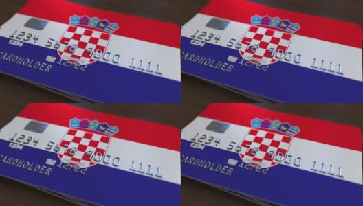 带有克罗地亚国旗的塑料银行卡。国家银行系统相关动画高清在线视频素材下载