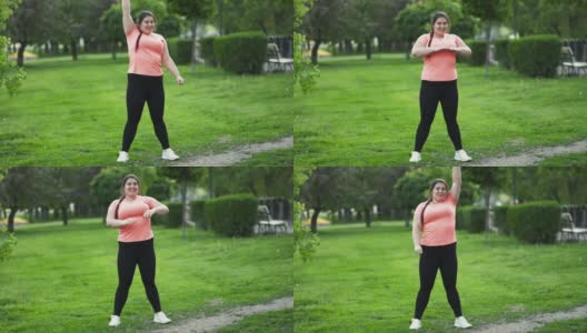 超重锻炼身体积极女性锻炼身体高清在线视频素材下载
