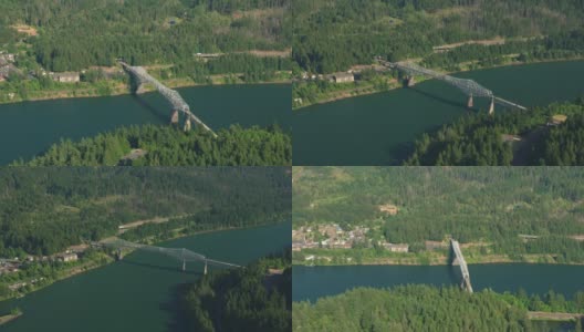 俄勒冈州(约2021年):哥伦比亚河峡谷众神桥的鸟瞰图。用直升机用RED 8K拍摄的Cineflex。高清在线视频素材下载