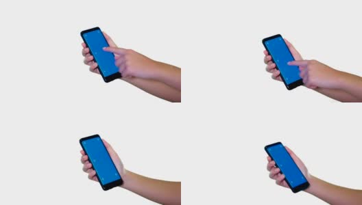 女性手的蓝屏手机高清在线视频素材下载