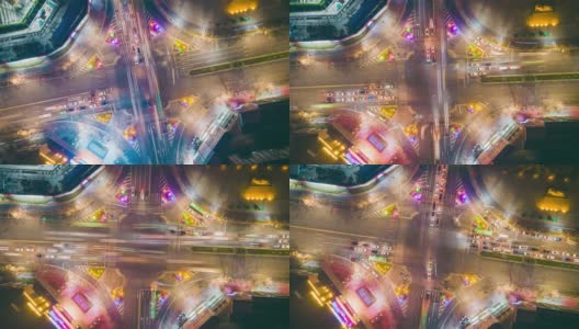 延时:航拍的城市街道在晚上的交叉高清在线视频素材下载