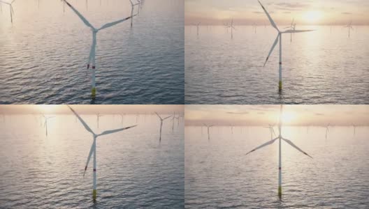 大型海上风力发电场或风力公园在海上对抗低太阳高清在线视频素材下载