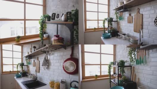 一个空荡荡的现代家庭厨房的录像高清在线视频素材下载