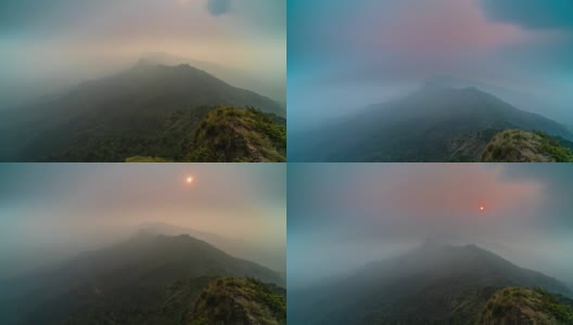 在泰国清莱府府池岛(府星)国家公园日落时，有山和云的自然景观的4K时间流逝高清在线视频素材下载