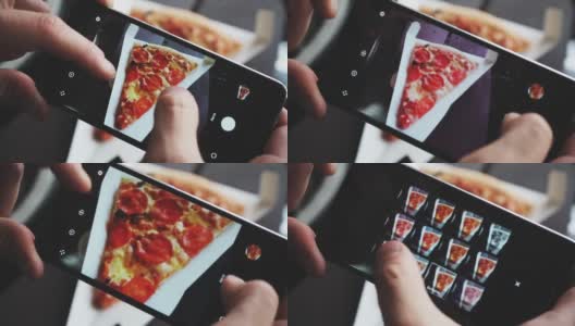一个时髦的男人在餐馆用手机相机拍摄食物高清在线视频素材下载