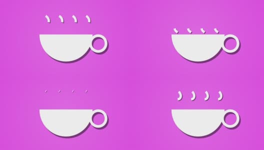 热气腾腾的喝咖啡茶动画循环，背景粉红高清在线视频素材下载