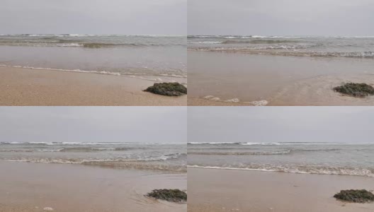阿苏里亚斯市的希戎海滩在阴天里有棕色的沙子高清在线视频素材下载