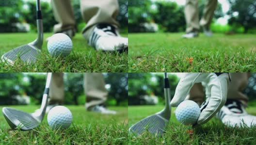 慢动作:高尔夫球手正在放高尔夫球高清在线视频素材下载