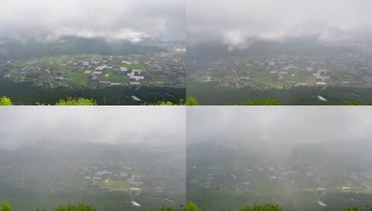 从山景看山谷城市和稻田的时间流逝高清在线视频素材下载