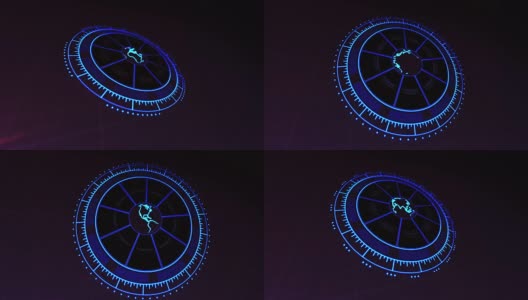 HUD界面与行星地球技术在黑暗中放大蓝色4k渲染视频片段。高清在线视频素材下载