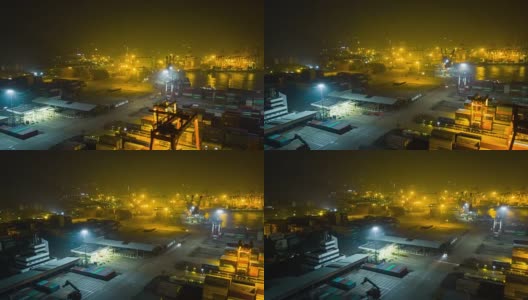 中国夜景时间照亮了深圳著名港口航拍全景，4k时间间隔高清在线视频素材下载