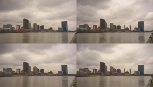风暴云快速掠过俄亥俄州托莱多市的莫米河岸高清在线视频素材下载