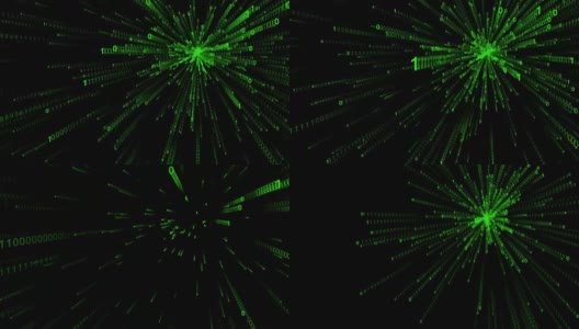 二进制太阳爆炸。抽象的背景背景。数字数据流矩阵效应。零的流。无缝循环。流开始和结束从清除屏幕。高清在线视频素材下载