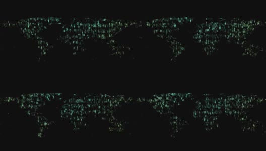 世界地图由自上而下的绿色数字0和1在黑色背景上形成。社会信息化与数字世界的概念。在顶部复制文本空间。高清在线视频素材下载