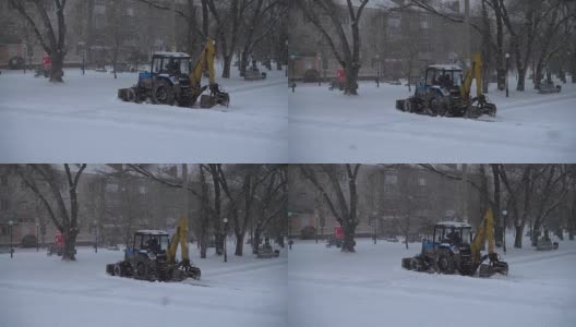 城市里飘落的雪花。缓慢的运动。高清在线视频素材下载