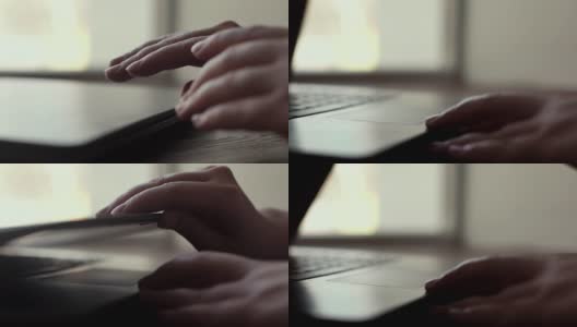 女人用慢动作打开笔记本电脑的盖子靠近窗户高清在线视频素材下载