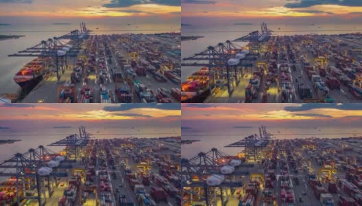 鸟瞰图工业港与集装箱港，其中是航运的一部分高清在线视频素材下载