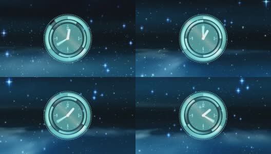 星空上指针移动的时钟动画高清在线视频素材下载