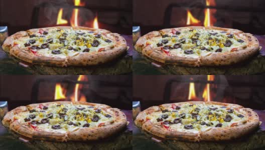 带柴火烤箱的披萨店，自制披萨高清在线视频素材下载