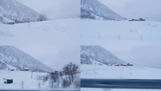 罗浮敦，北欧雪景边路观光高清在线视频素材下载